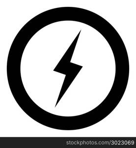 Lightning icon black color in circle or round vector illustration