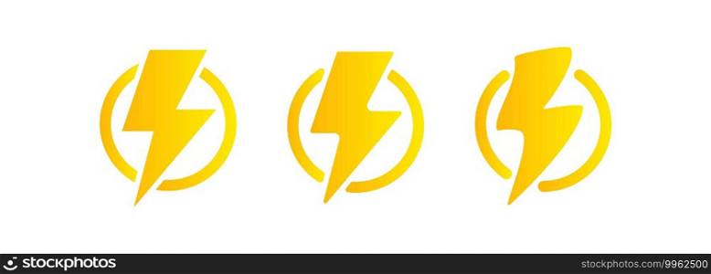 Lightning icon. Electricity energy and thunder symbol concept. Lightning bolt in a circle. Vector on isolated white background. EPS 10
