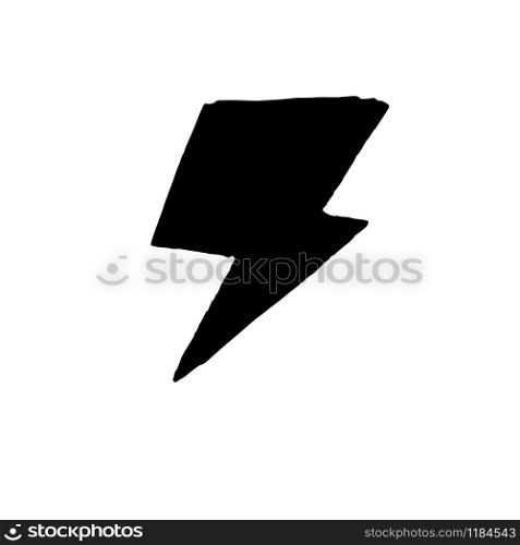 Lightning icon in hand drawn style isolated on white background. Electric power, thunderbolt, lightning strike sign. Electric bolt flash symbol. Vector illustration. Lightning icon in hand drawn style isolated on white background.