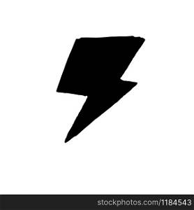 Lightning icon in hand drawn style isolated on white background. Electric power, thunderbolt, lightning strike sign. Electric bolt flash symbol. Vector illustration. Lightning icon in hand drawn style isolated on white background.