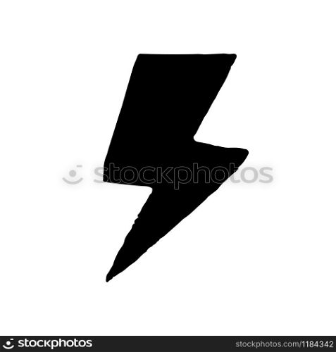 Lightning icon in hand drawn style isolated on white background. Electric bolt flash symbol. Electric power, thunderbolt, lightning strike sign. Vector illustration. Lightning icon in hand drawn style isolated on white background.