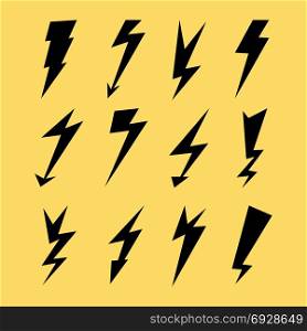 Lightning Icon Set. Electricity Thunder Symbol. Lightning Signs Vector Set. Lightning Bolt Icons. Thunder Bolt Symbols