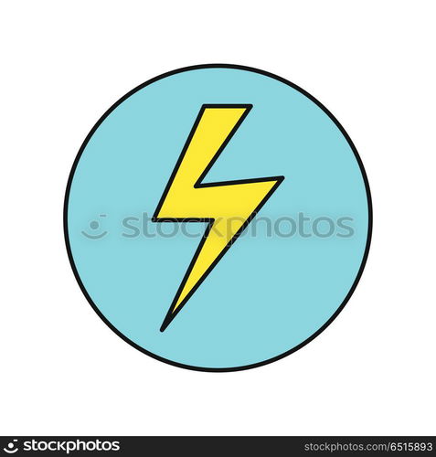 Lightning icon vector illustration in flat style design. Lightning sign in blue circle. Charging, electricity, speed, energy, weather concepual pictogram. Isolated on white background.. Lightning Icon Vector Illustration in Flat Design. Lightning Icon Vector Illustration in Flat Design