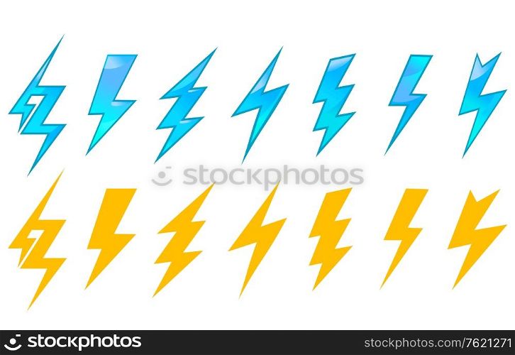 Lightning icons and symbols set isolated on white background