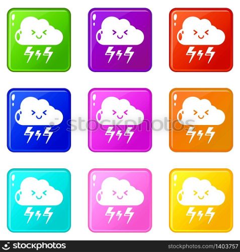 Lightning icons set 9 color collection isolated on white for any design. Lightning icons set 9 color collection