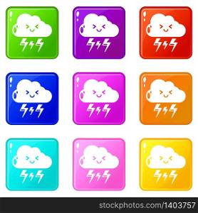 Lightning icons set 9 color collection isolated on white for any design. Lightning icons set 9 color collection