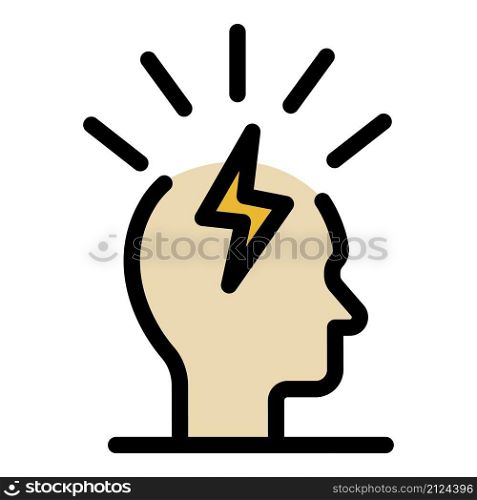 Lightning in the head icon. Outline lightning in the head vector icon color flat isolated. Lightning in the head icon color outline vector