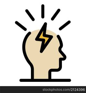 Lightning in the head icon. Outline lightning in the head vector icon color flat isolated. Lightning in the head icon color outline vector
