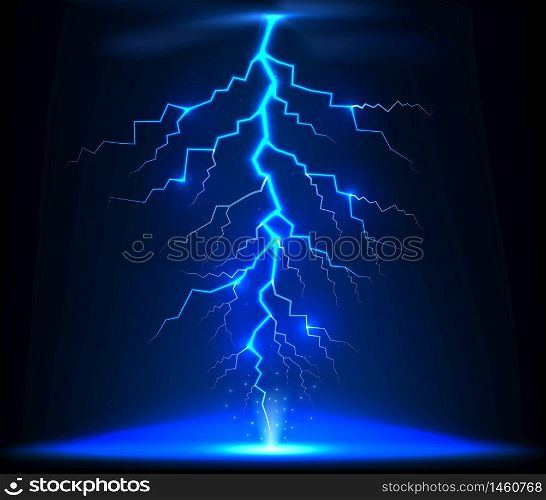 Lightning of blue with a black background.Vector