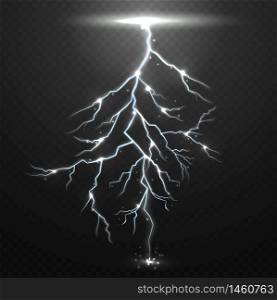 Lightning on black background with transparency for design.Vector