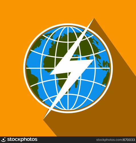 Lightning on earth icon. Flat illustration of lightning on earth vector icon for web. Lightning on earth icon, flat style.