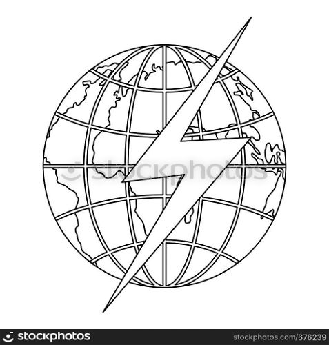 Lightning on earth icon. Outline illustration of lightning on earth vector icon for web. Lightning on earth icon, outline style.