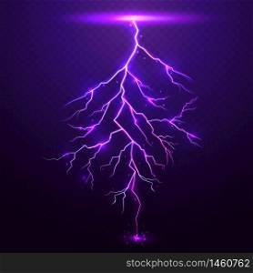 Lightning on purple background with transparency for design.Vector