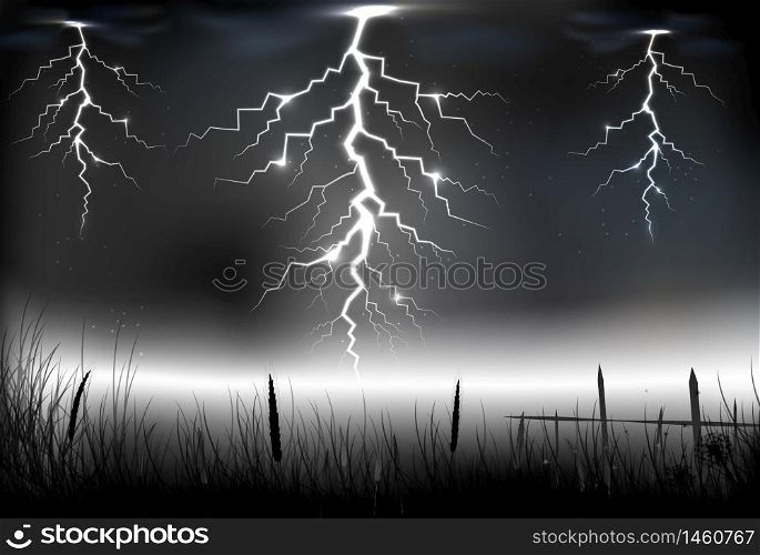 Lightning storm with on a dark background.Vector