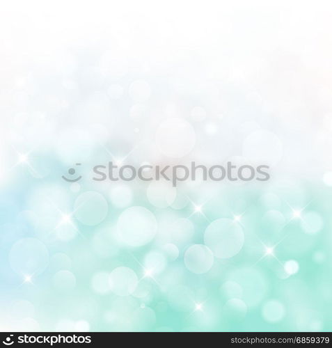 Lights on blue and green background bokeh circle bluured, Vector Illustration, Graphic Design Useful For Your Design. Bright Blue Abstract Christmas Background With White Snowflakes