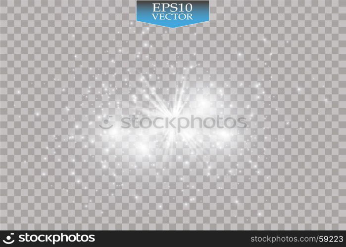 Lights on transparent background. Vector white glitter wave abstract illustration. White star dust trail sparkling particles isolated.. Lights on transparent background. Magic concept. Vector white glitter wave abstract illustration. White star dust trail sparkling particles isolated.