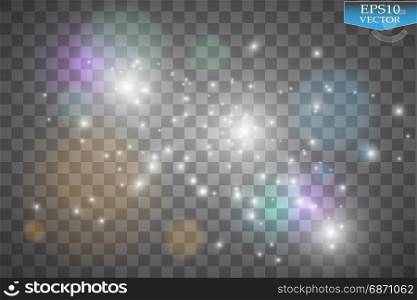 Lights on transparent background. Vector white glitter wave abstract illustration. White star dust trail sparkling particles isolated.. Lights on transparent background. Magic concept. Vector white glitter wave abstract illustration. White star dust trail sparkling particles isolated.