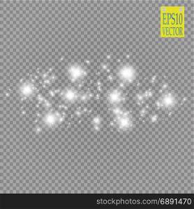 Lights on transparent background. Vector white glitter wave abstract illustration. White star dust trail sparkling particles isolated.. Lights on transparent background. Magic concept. Vector white glitter wave abstract illustration. White star dust trail sparkling particles isolated.