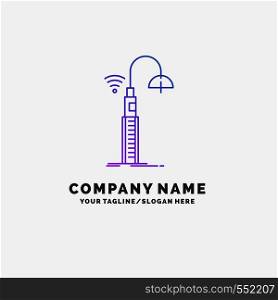 lights, street, wifi, smart, technology Purple Business Logo Template. Place for Tagline. Vector EPS10 Abstract Template background