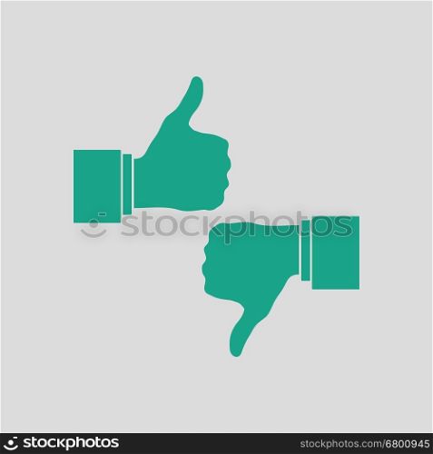 Like and dislike icon. Gray background with green. Vector illustration.