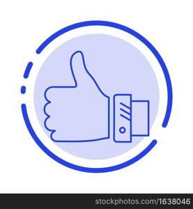 Like, Business, Finger, Hand, Solution, Thumbs Blue Dotted Line Line Icon