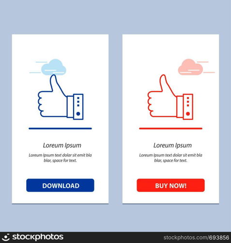 Like, Finger, Gesture, Hand, Thumbs, Up, Yes Blue and Red Download and Buy Now web Widget Card Template