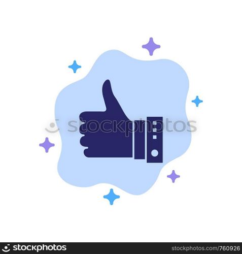 Like, Finger, Gesture, Hand, Thumbs, Up, Yes Blue Icon on Abstract Cloud Background