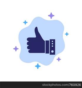 Like, Finger, Gesture, Hand, Thumbs, Up, Yes Blue Icon on Abstract Cloud Background