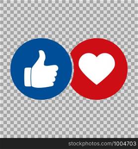 Like hand icon and heart icon. Vector. Like hand icon and heart icon