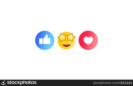 Like heart, smiley, thumb up icon like. Social media icons. Vector on isolated white background. EPS 10. Laugh, wonder, sad, and angry head emoticons.. Like heart, smiley, thumb up icon like. Social media icons. Vector on isolated white background. EPS 10. Laugh, wonder, sad, and angry head emoticons