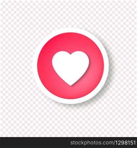 Like round push button, heart shape modern trendy click vector isolated illustration 3d for social media