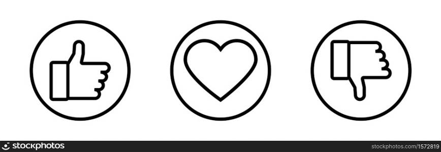 Like. Social vector icons. Heart with like and dislike. Vector illustration
