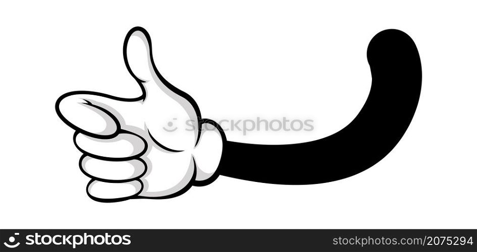 Like symbol by cartoon hand in white glove. Vector symbol like icon, gesture hand cartoon, positive sign thumb up illustration. Like symbol by cartoon hand in white glove