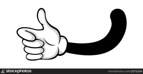 Like symbol by cartoon hand in white glove. Vector symbol like icon, gesture hand cartoon, positive sign thumb up illustration. Like symbol by cartoon hand in white glove