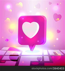 Liked romantic place pin icon over city block map