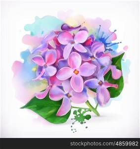 Lilac flowers, watercolor painting, mesh vector