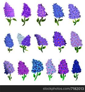 Lilac icons set. Cartoon set of lilac vector icons for web design. Lilac icons set, cartoon style
