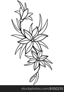 Lilies, flowers with leaves. Line drawing. For coloring 