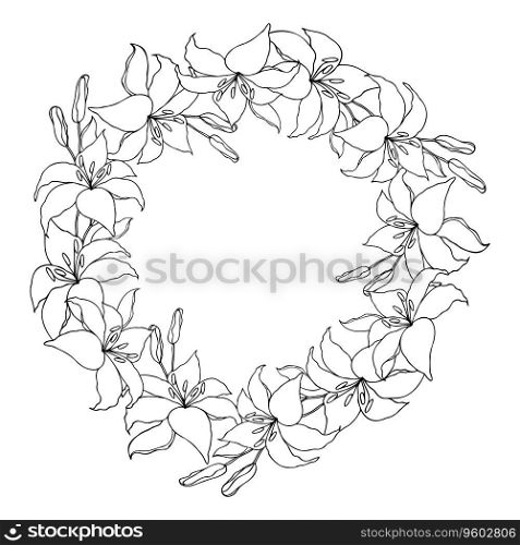 Lilly flower line art garland circle wreath set, vector background. Lilly flower line art garland circle wreath set, vector background.