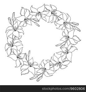 Lilly flower line art garland circle wreath set, vector background. Lilly flower line art garland circle wreath set, vector background.