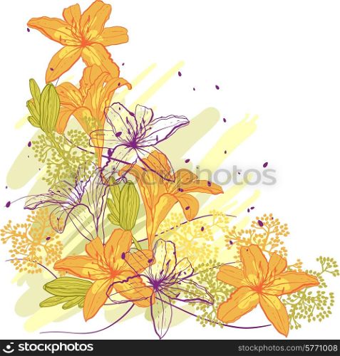 Lily flower abstract vector background, template for you design.