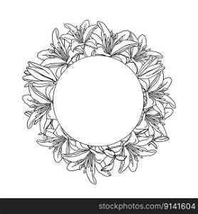 Lily flower hand drawn wreath frame design for card or invitation. Vector design. Lily flower hand drawn wreath frame design for card or invitations