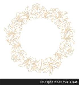 Lily flower head wreath for wedding design. Cute garland with lilies. Lily flower head wreath for wedding design
