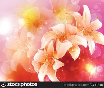 Lily flower on pink gradient background