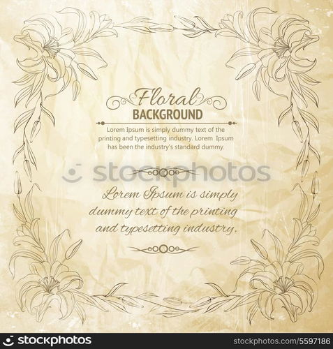 Lily frame for invitations or announcements. Vector illustration.