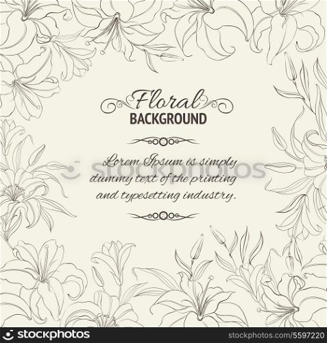 Lily frame for invitations or announcements. Vector illustration.