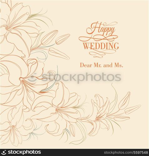 Lily frame isolated over sepia. Vector illustration.