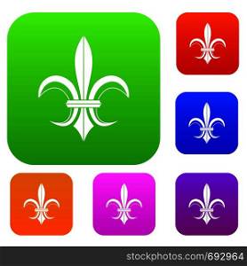Lily heraldic emblem set icon in different colors isolated vector illustration. Premium collection. Lily heraldic emblem set collection