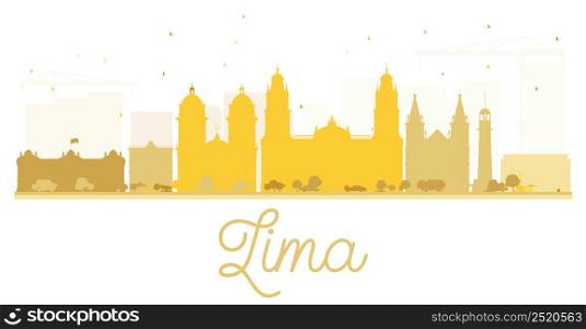 Lima City skyline golden silhouette. Vector illustration. Simple flat concept for tourism presentation, banner, placard or web site. Cityscape with landmarks