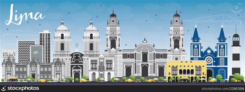 Lima Skyline with Gray Buildings and Blue Sky. Vector Illustration. Business Travel and Tourism Concept with Lima City. Image for Presentation Banner Placard and Web Site.
